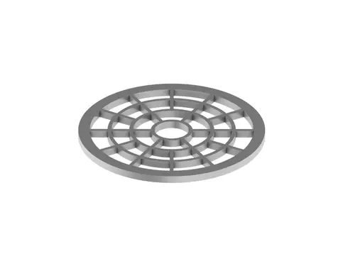 Rundes Haarsieb aus Metall mit durchbrochener Struktur, geeignet für Duschrinnen von TECE. Das Sieb ermöglicht die effektive Auffangung von Haaren und Schmutz.